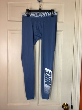Nike Pro Leggings Women’s Medium Blue Dri-Fit Compression Athletic Pants GymWear